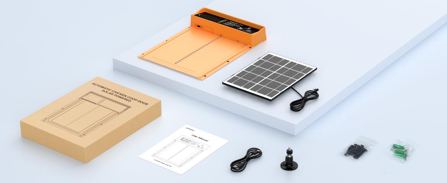 Solar Automatic Chicken Coop Door with Timer & Light Sensor – Auto Open & Close Chicken Door, Anti-Pinch Safety, Durable Aluminum Poultry Door, 7W Solar Panel & USB Charging Backup Easy Install manual setting enclosure reliable conductivity