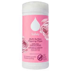 Safely Peony Scented Multi-Surface Cleaning Wipes with Orange Essential Oils for All-Purpose Cleaning Tasks  75 Wipes