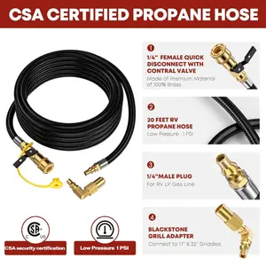 Alloxity 24FT Quick Connect RV Propane Hose with 1/4" Safety Shutoff Valve and 1/4" Male Full Flow Plug, Low Pressure Quick Disconnect Propane Hose with Elbow Adapter for 17" and 22" Blackstone Griddles