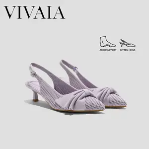 VIVAIA Arch Support Pointed Toe Mesh Bow Slingback Kitten Heels, Comfortable Heels, Wedding Shoes, Summer Heels, Breathable Mesh, Suitable for Dinner, Commute, Summer Party, Weddings, Slingback Sandals, Summer Sandals (Sanna)