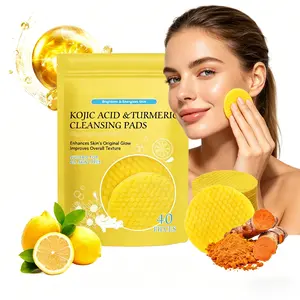 1 Pack 40pcs Turmeric Kojic Acid Facial Cleansing Pads, 2-in-1 Pore Cleansing & Gentle Exfoliator, Effectively Remove Makeup & Impurities, Refine Pores, Improve Dullness, Soft Textured Daily Skincare Pads for Fresh & Smooth Skin