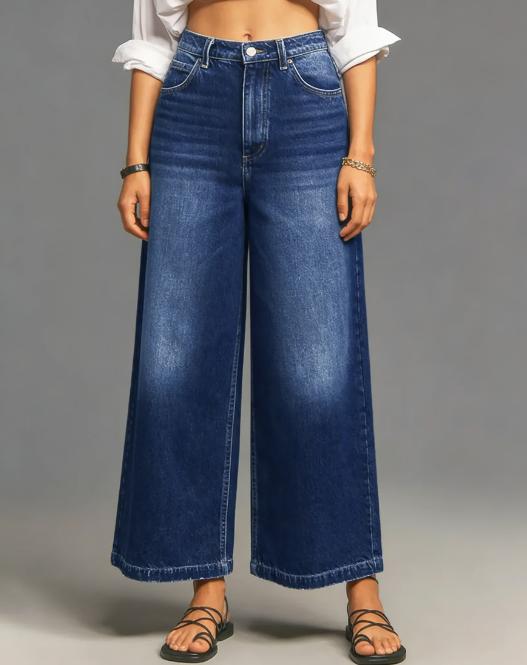 Wide Leg Stretch Jeans - Comfortable Soft and Breathable for Casual Wear Denim Womenswear with High Waist and Loose Fit