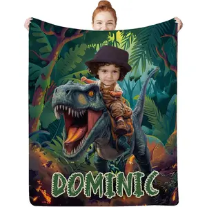Personalized Dinosaur Blanket for Boys Men, Custom Photo Face Dino Throw Blankets, Customized  Blanket for Kids Girls Boys, Dinosaur Gifts for   Christmas Birthday