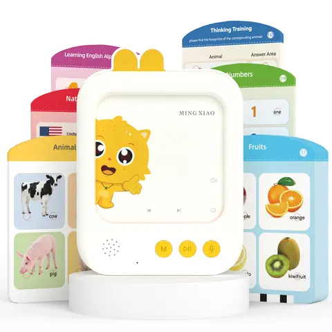 MING XIAO Talking Flash Cards - Rechargeable, 700+ Words, Card Stock, Preschool Learning, Alphabet, Songs, Stories, Lullabies, Science, Record-Listen Functions, Screen-Free Montessori Unisex Toy, Travel-Friendly, Speech Therapy Gift for 3-6 Year Olds
