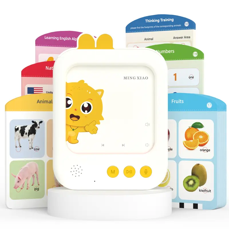 MING XIAO Talking Flash Cards - Rechargeable, 700+ Words, Card Stock, Preschool Learning, Alphabet, Songs, Stories, Lullabies, Science, Record-Listen Functions, Screen-Free Montessori Unisex Toy, Travel-Friendly, Speech Therapy Gift for 3-6 Year Olds