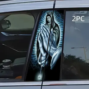 2PCS Car Split Pillar Decal - Virgin Mary & Praying Hands & Rosary Graphic Personalized Religious Window Decor Sticker