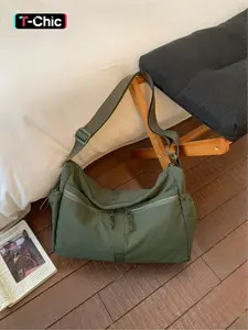 Large capacity casual versatile tote bag, solid color, simple and lightweight, multi pocket shoulder bag, Shoulder commuter bag, drawstring adjustable shoulder strap suitable for attending classes, going to work, shopping, traveling, daily commuting