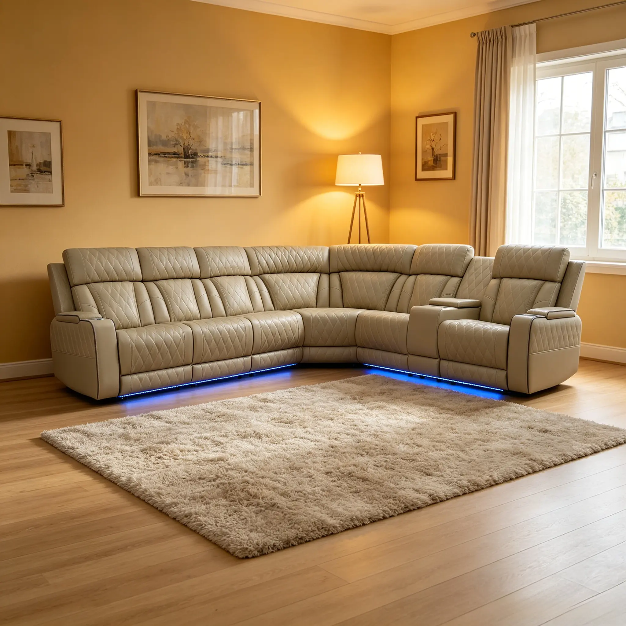 Modern Beige Breathing Leather 3-Piece Multi-Section Sofa Set - Luxury-Themed, User-Friendly Indoor Furniture with Comfortable Seating, Low Daily Maintenance, Practical Upscale Leisure Design, Luxury-Themed Sofa Sets, User-Friendly Sofa Sets