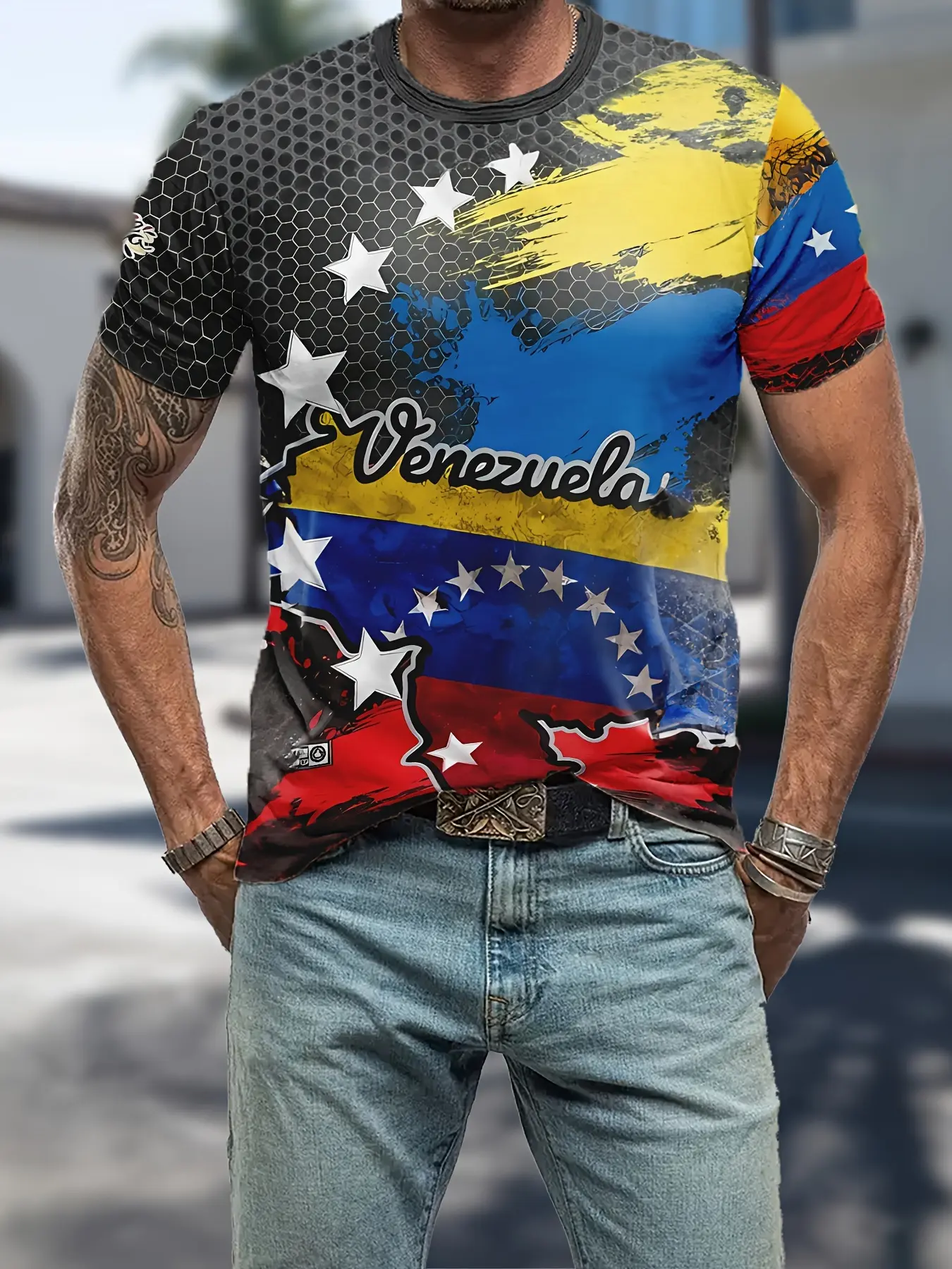 Men's Patriotic Venezuela Flag T-Shirt Top, Fitted Comfortable Polyester Casual Streetwear Round Neck Short Sleeve, 3D Print Design, Summer Outdoor Activities, Casual Clothing