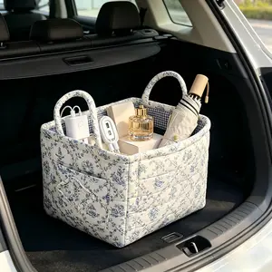 Large Capacity Quilted Fabric Storage Basket, Woven Design Car Trunk/Backseat Organizer for Clothes, Toys & Blankets, Machine Washable Home Organizer, 2026 Mother's Day Gift