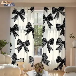 2pc Bow Curtains, Net Curtains Window, Sweet Cool Style, Girls Bedroom Decor, Living Room, Balcony, Kitchen, Shower Window Decoration