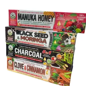 Manuka Honey 5 in 1 All Organic Toothpaste with Strawberry Bear Berry Blueberry Cranberry & Raspberry Black Seed Moringa Charcoal Clove Cinnamon Herbal Toothpaste Oral