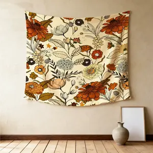 Bohemian Vintage Floral Wall Tapestry, Hand-painted Ethnic Totem Design, Full Atmosphere Easy to Install, Ideal for Summer Bohemian Themed Party Photoshoot Backdrop