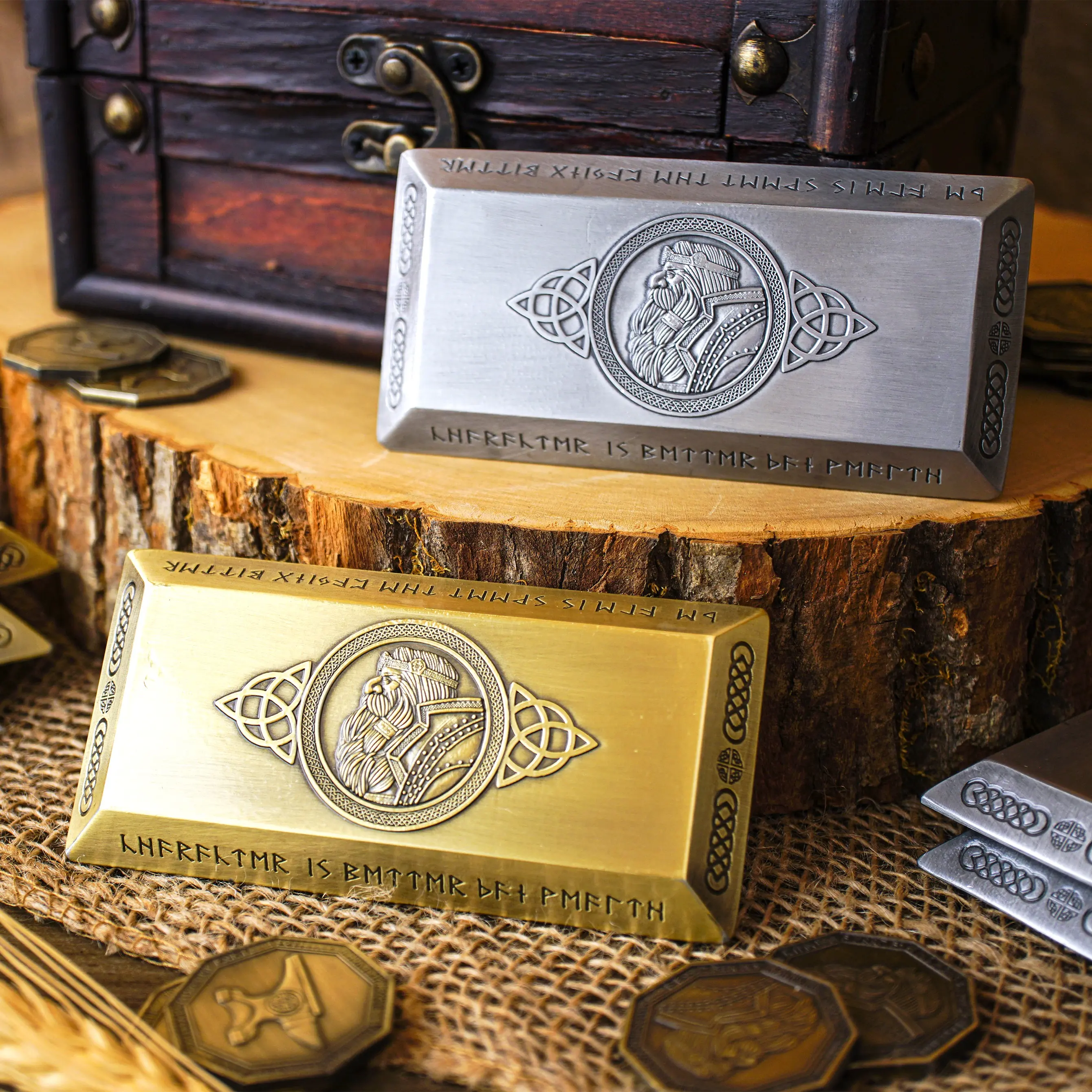 Dwarven Gold and Silver Bars Immersive Toys - 10oz Heavy Realistic Props, 4x0.5x0.5in Size with Dwarven Details for Tabletop RPGs & Larping Activities