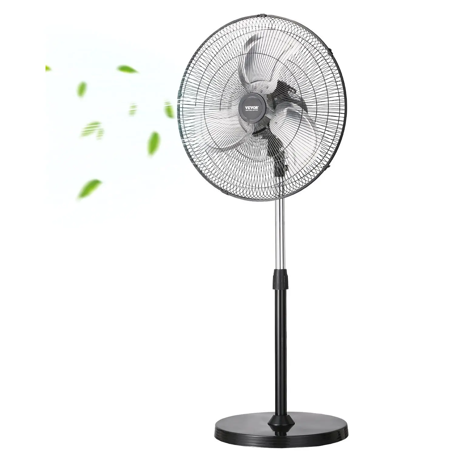 VEVOR Industrial Pedestal Fan, 18 Inch 90-Degree Oscillating Fan, Height Adjustable Standing Fans with 3 Adjustable Speeds, High Power Fans for Warehouse, Garage, Commercial, Residential, Black