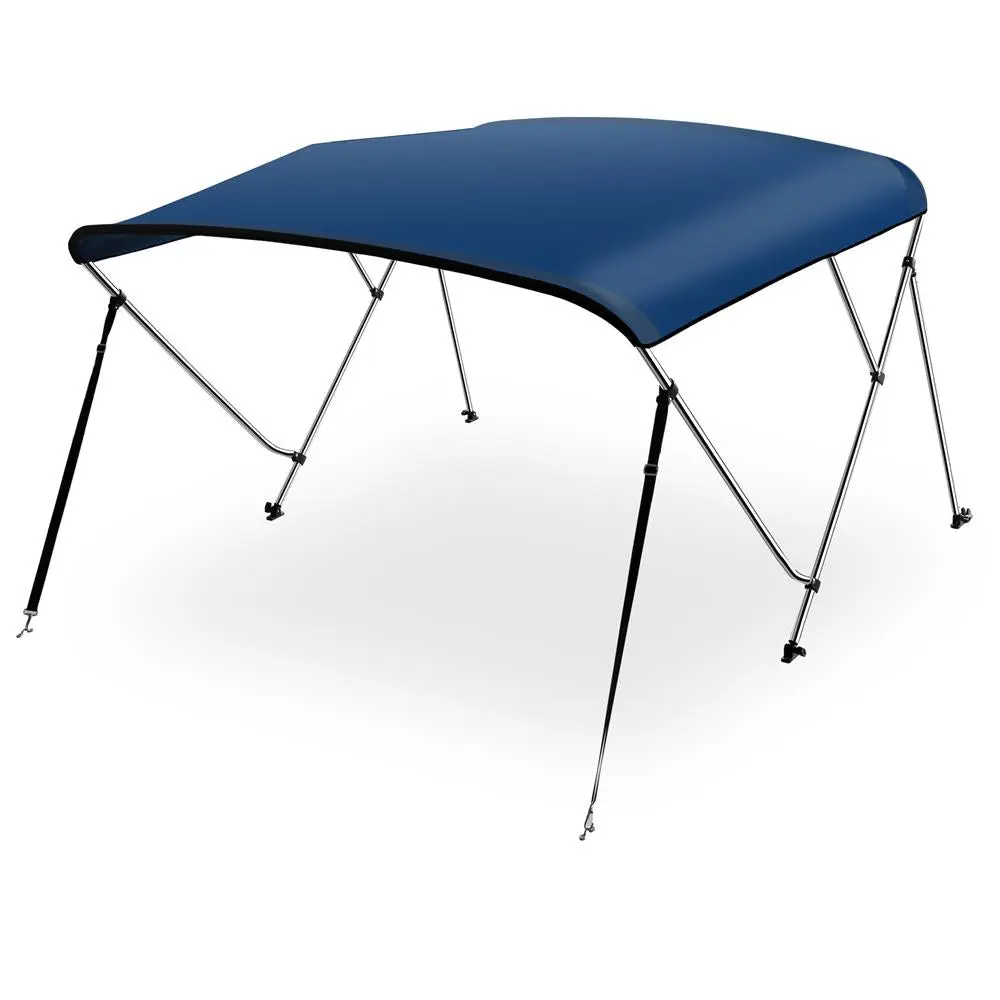 3 Bow Bimini Top Boat Cover, 600D Waterproof Polyester Sun Shade Canopy with Double Overlapped Stitching for 61-66" W Boats, Includes Aluminum Frame, Rear Support Poles & Color Coordinated Zippered Storage Boot, Navy Blue, Boat Shade