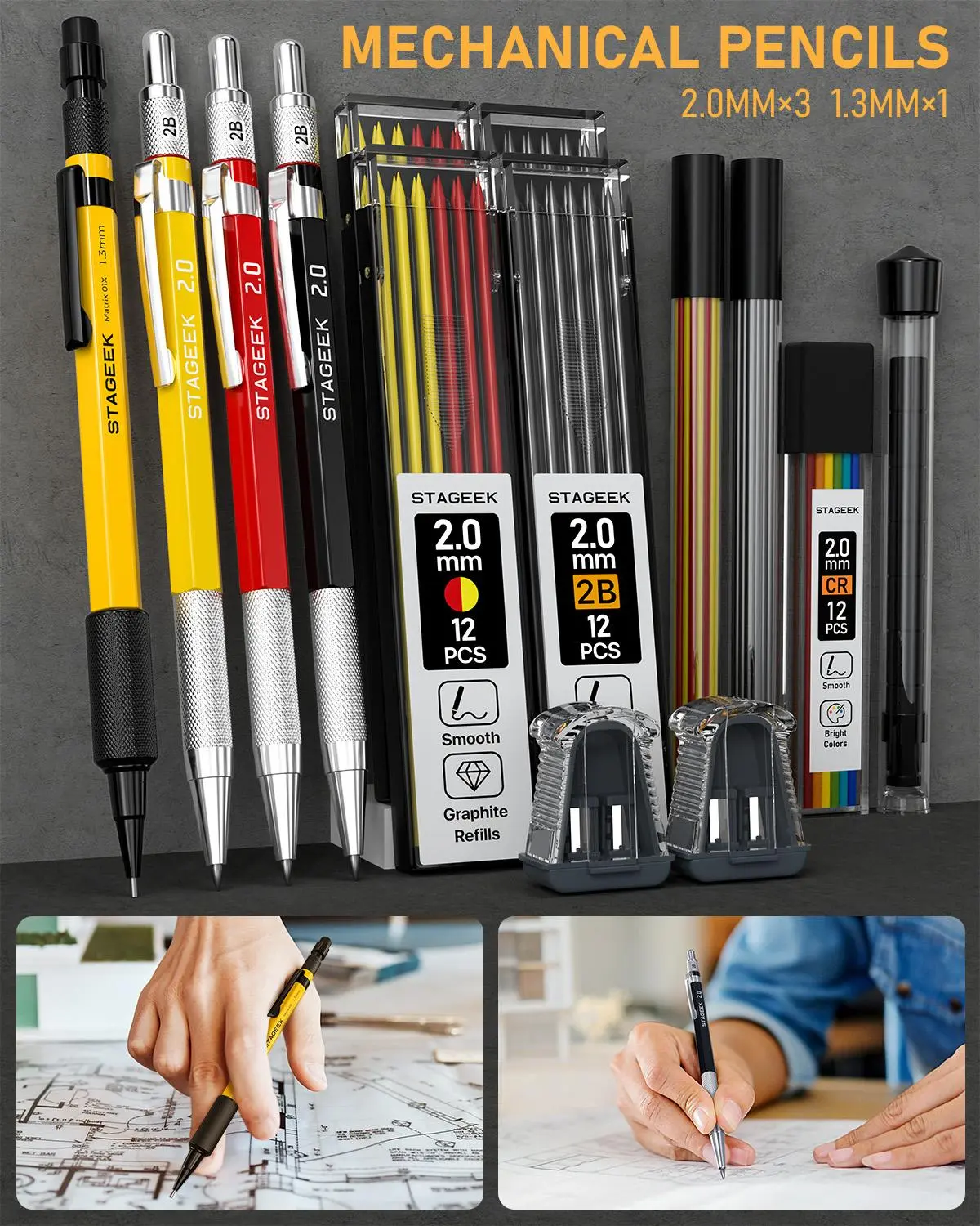Buy 2 Get 1】STAGEEK 68 Pack Carpenter Pencil Set with Sharpener