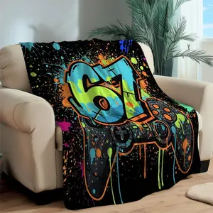 2D Flat Printing Brightly colored graffiti-style handle with numbers 67 Pattern Printed  Blanket Flannel All Season Light Weight Living Room/Bedroom Warm Blanket Flannel Throw Blanket