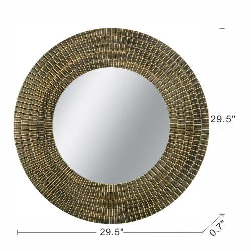 D29.5" Round Black and Gold Wooden Accent Mirror With Woven Texture  for Bedroom, Entryway, Decorative Mirror US Stock