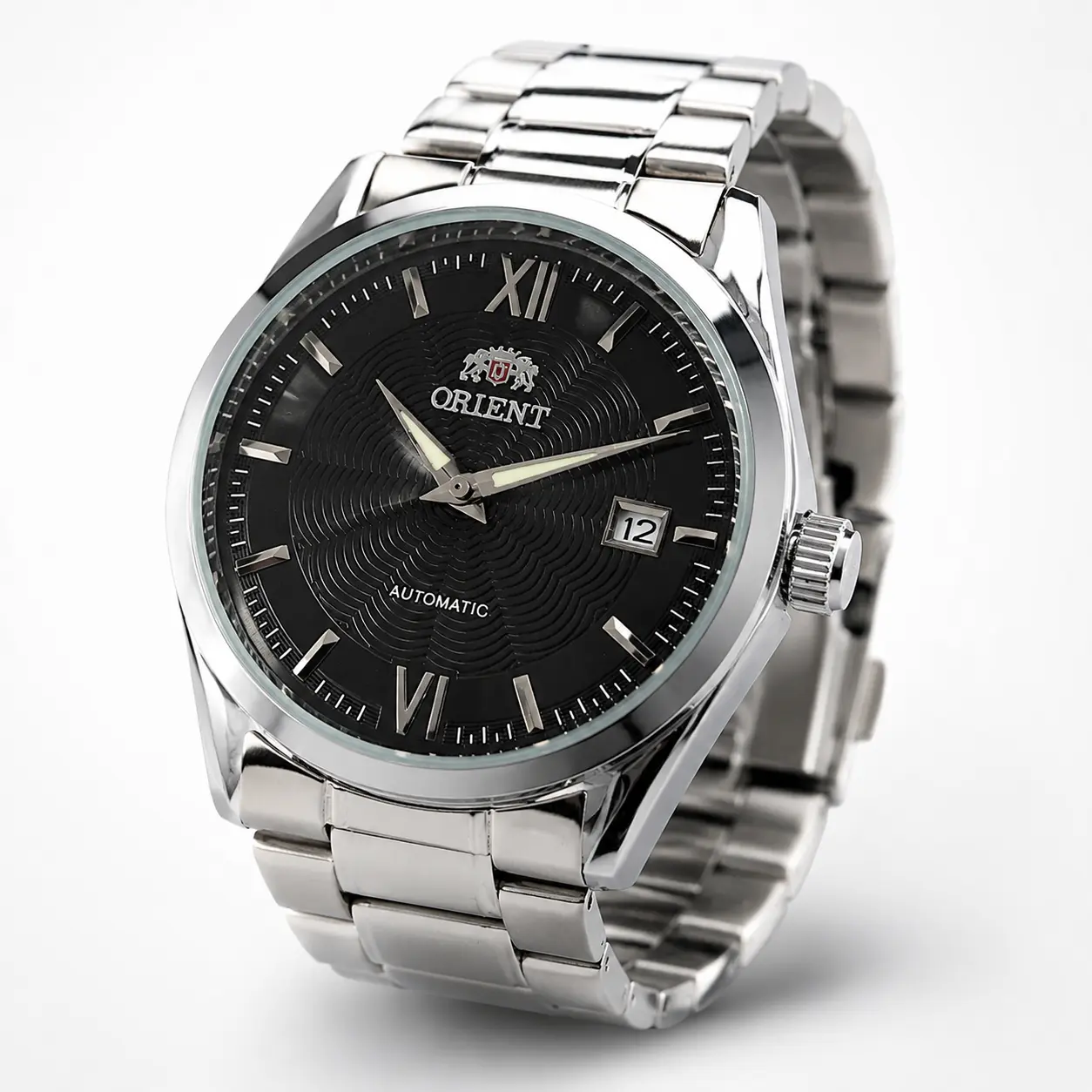Men's Automatic Mechanical Wristwatch - Black Dial, Stainless Steel Band, Business Style, Night Light, Calendar, Waterproof Fashion Accessory
