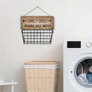 Lost Socks Laundry Sign, 1 Set Metal Mesh Laundry Room Decor, Missing Socks Basket, Interior Wall Decor for Home & Dorm Decor, Hanging, Hangable
