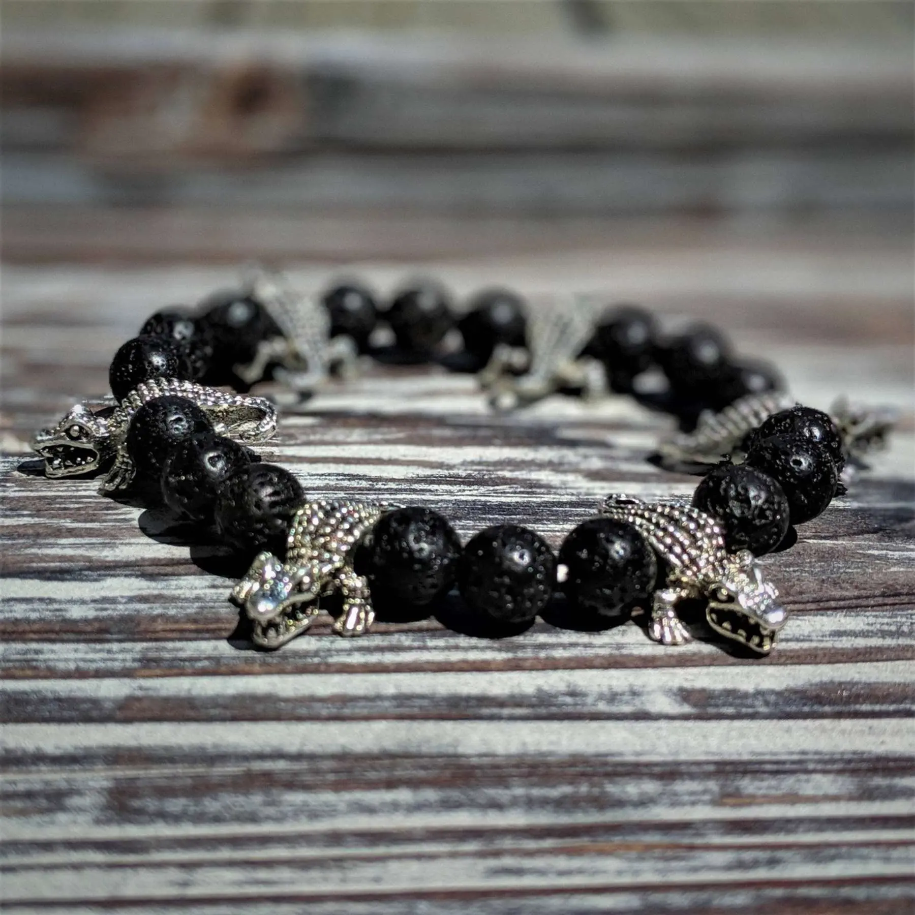Gator and Lava Rock Bracelet – Fierce Spirit & Grounded Strength