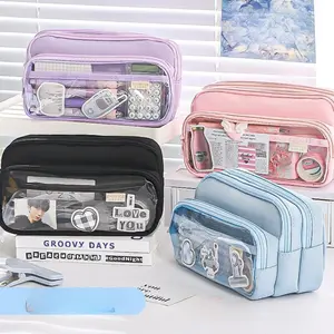 Large Capacity Office Organizer Bag, Cute Macaron Pencil Case with Zipper Pocket, Durable Divider Design, Ideal for Teachers and Professionals, Stationery Supplies