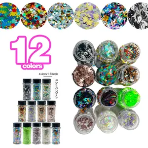 3D holographic nail glitter ultra-thin glitter shape nail glitter mixed color, heart-shaped glitter metallic luster colorful paper scraps glitter foil glitter table decoration balloon table art craft wedding celebration party supplies DIY decoration