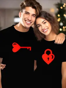 Men's & Women's Matching Couple T-Shirts - Casual Short Sleeve Round Neck Tees with Matching Print, Stretch Fabric for Summer Casual Wear, Date Nights & Everyday Outfits - Comfortable Couple Outfits Suitable for Summer Events & Gifts