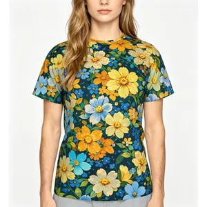 Summer Floral Oil Painting Style Flower Sea Summer Full-Print Short-Sleeve 3D Printed T-Shirt Unisex Outdoor Comfortable Top Party Clothes Couple Pattern Gift for Friends