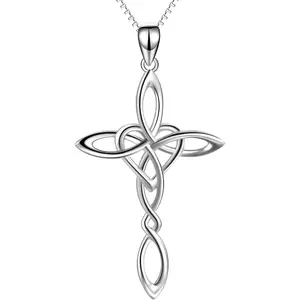 Celtic Knot Cross Pendant Necklace Sterling Silver Religious Irish Infinity Love Heart Irish Celtics Necklace Jewelry Mothers Day Birthday Gifts for Women Girls