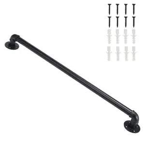 CalidoCasa 3FT Black Iron Stair Handrail for Outdoor Steps, Wall Mount Safety Grab Rail for Elderly Adults Kids, Rustproof Stair Support for Porch Garden Courtyard Entryways