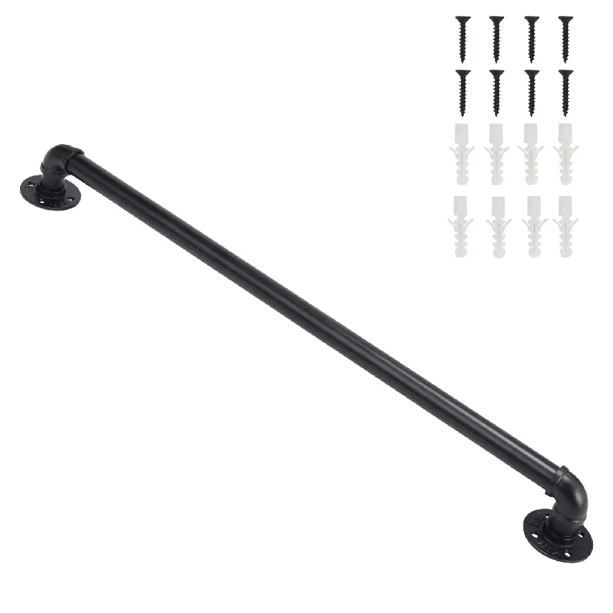 CalidoCasa 91cm Black Iron Wall Mount Stair Handrail, Minimalist Residential Design, Rustproof, Outdoor Safe, 1 Screw Accessory Kit Pack, Balance Aid for Elderly Users & Children