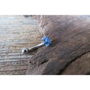 Blue Opal Floating Minimalist Petite Custom Lengths Flower Belly Ring 14g VCH Internally Threaded Piercing