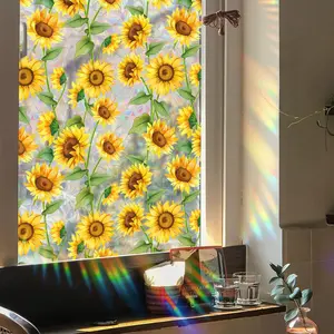 Sunflower Pattern Static Cling Window Sticker, 1 Sheet Double Sided Printed Window Decal, Decorative Sticker for Home Living Room Bedroom, Window Decorations Supplies