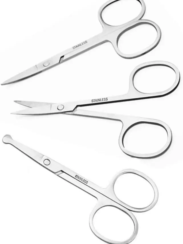 Small Scissors, 3.5in Beauty Scissors,for Personal Facial Hair Grooming ，Curved and Round Design, for Trim Men/Women Eyebrows Trimming, Eyelashes,Nose Hair, Ear, Mustache 3 Pack
