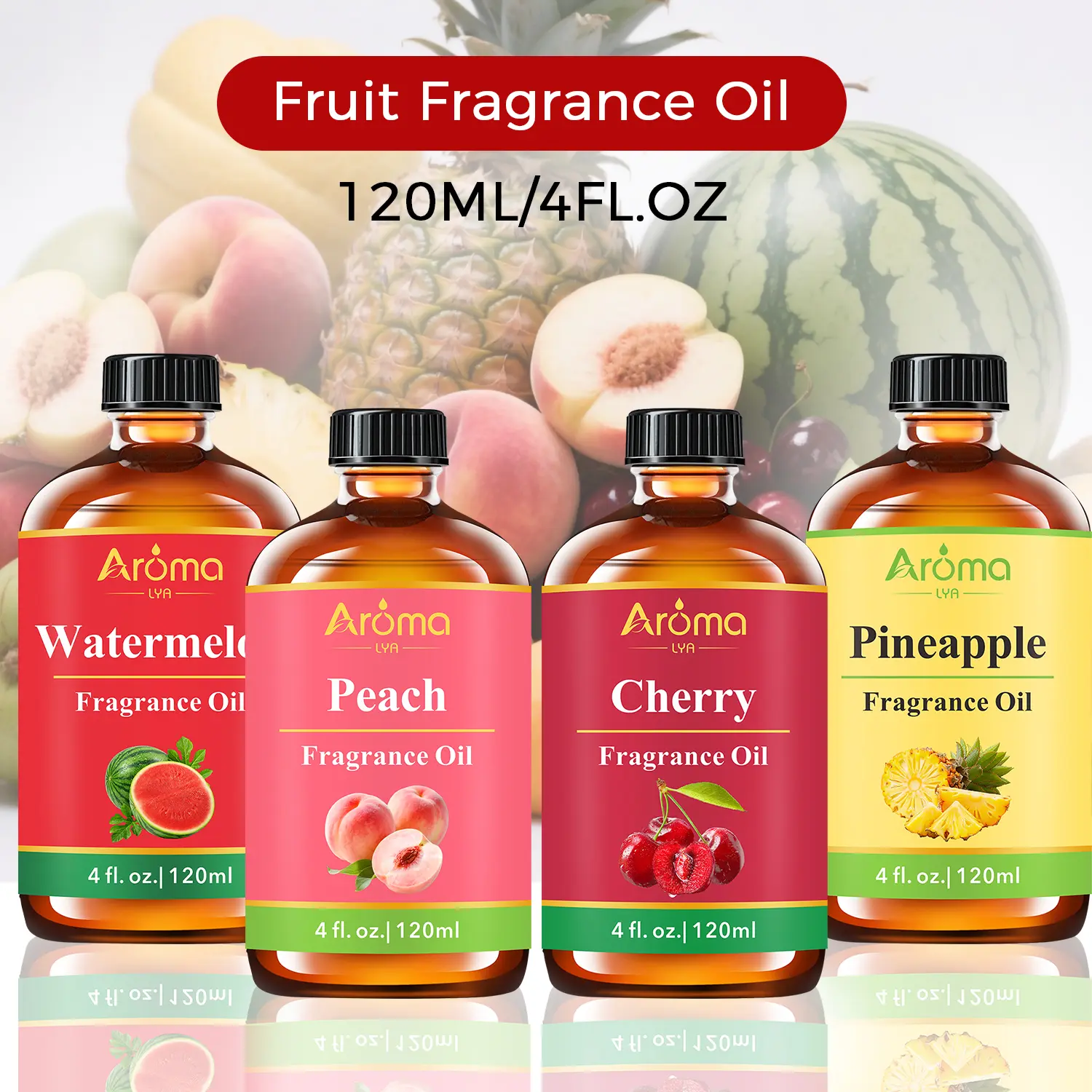 Natural Fruit Essential Oil -Pineapple, Peach, Watermelon & Cherry Sweet Fruity Scents 120ml For Humidifiers, Diffusers, Candles - Massage Body Oil
