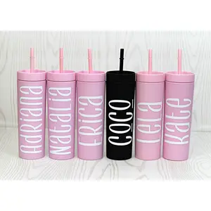 Personalized Skinny Tumbler with Lid and Straw - Monogrammed Tumbler - Custom Tumbler - 16 oz Tumb