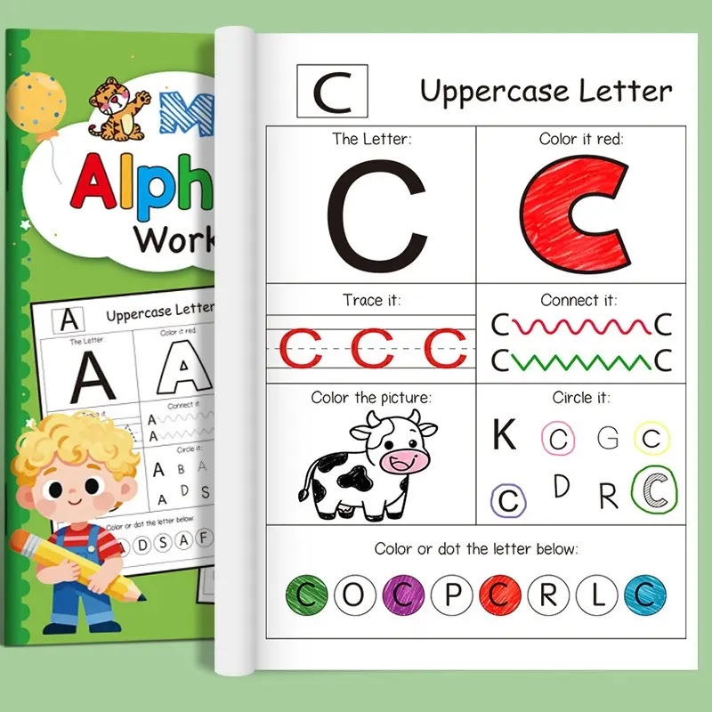 48 pages of my alphabet workbook, 26 English letter case workbook, fun coloring exercise notebook, Learning Tool, suitable for letter learning and practicing writing, helping children learn easily
