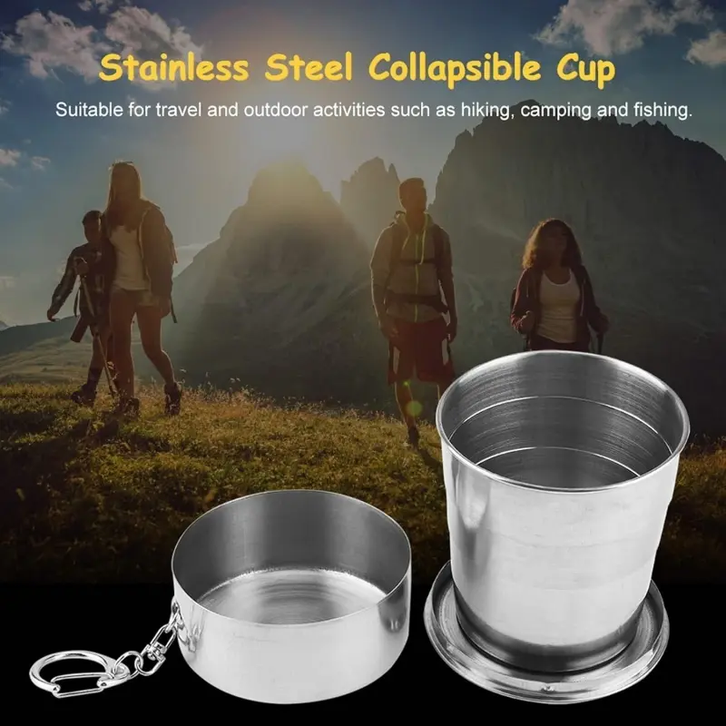 1pcs Stainless Steel Collapsible Cup Camp Wine Glass Cup Keychain Folding  Accompaniment Folding Cup Water Glass with Retractable Stainless Steel Size Foldable  Cup for Mug Key Holder - TikTok Shop