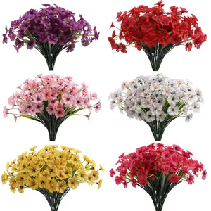 5pcs/set Artificial Violet Plastic Bouquet| Silk-Screen Printed Fake Flowers for Home, Wedding & Outdoor Decor