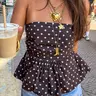 Tankaneo Womens Strapless Polka Dot Tube Tops Cute Backless Ruffle Hem Bandeau Top Slim Fit Y2k Tank Tops