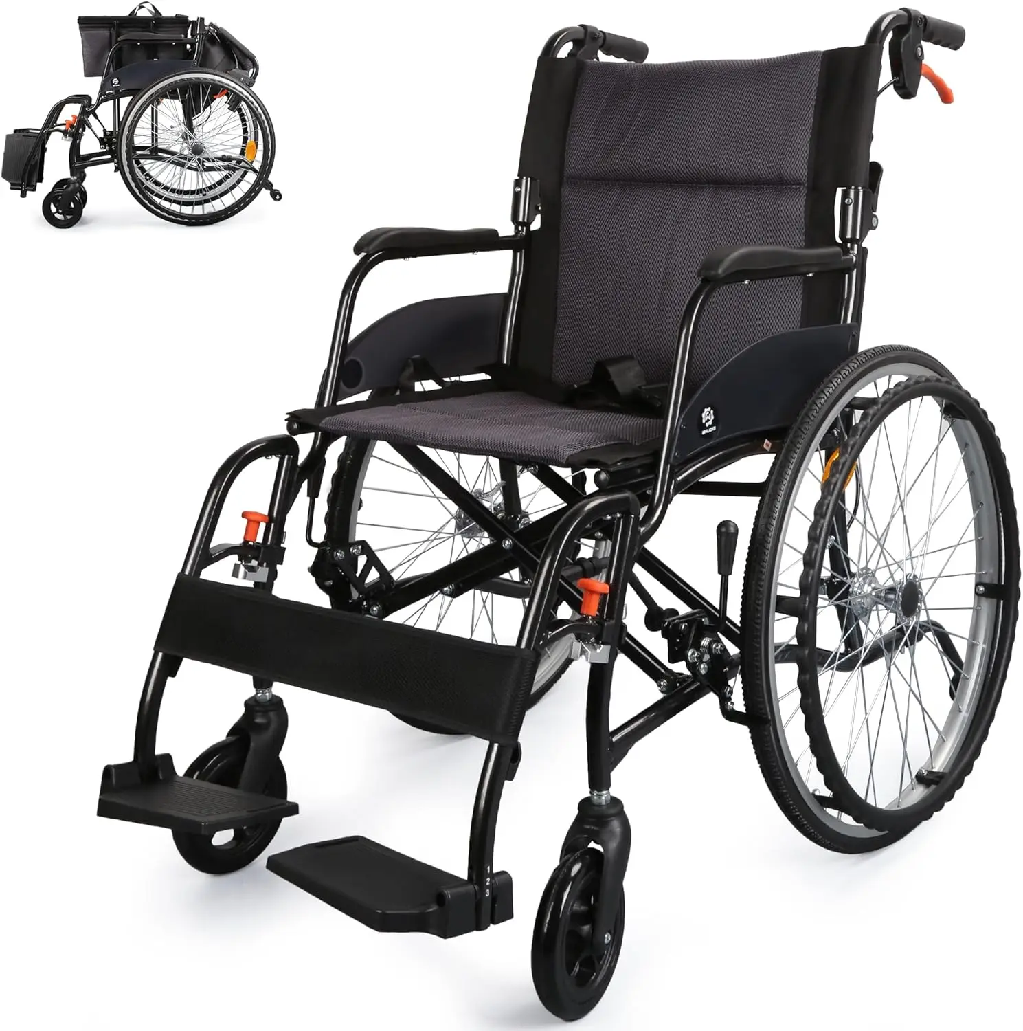 Wheelchairs for Adults, WHLICKS Premium Comfortable Transport Wheelchair Lightweight Foldable，25lb Portable Transfer Chair for Seniors with Swing-Away footrests and Anti Tipper, 264lb Capacity