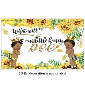 Bee & Sunflower Pattern Party Decoration Backdrop, 1 Count 2D Flat Honey Bee Shower Photography Background, Photo Banner for Birthday Party Baby Shower, Ornaments