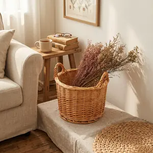 HANDWOVEN WICKER STORAGE BASKET