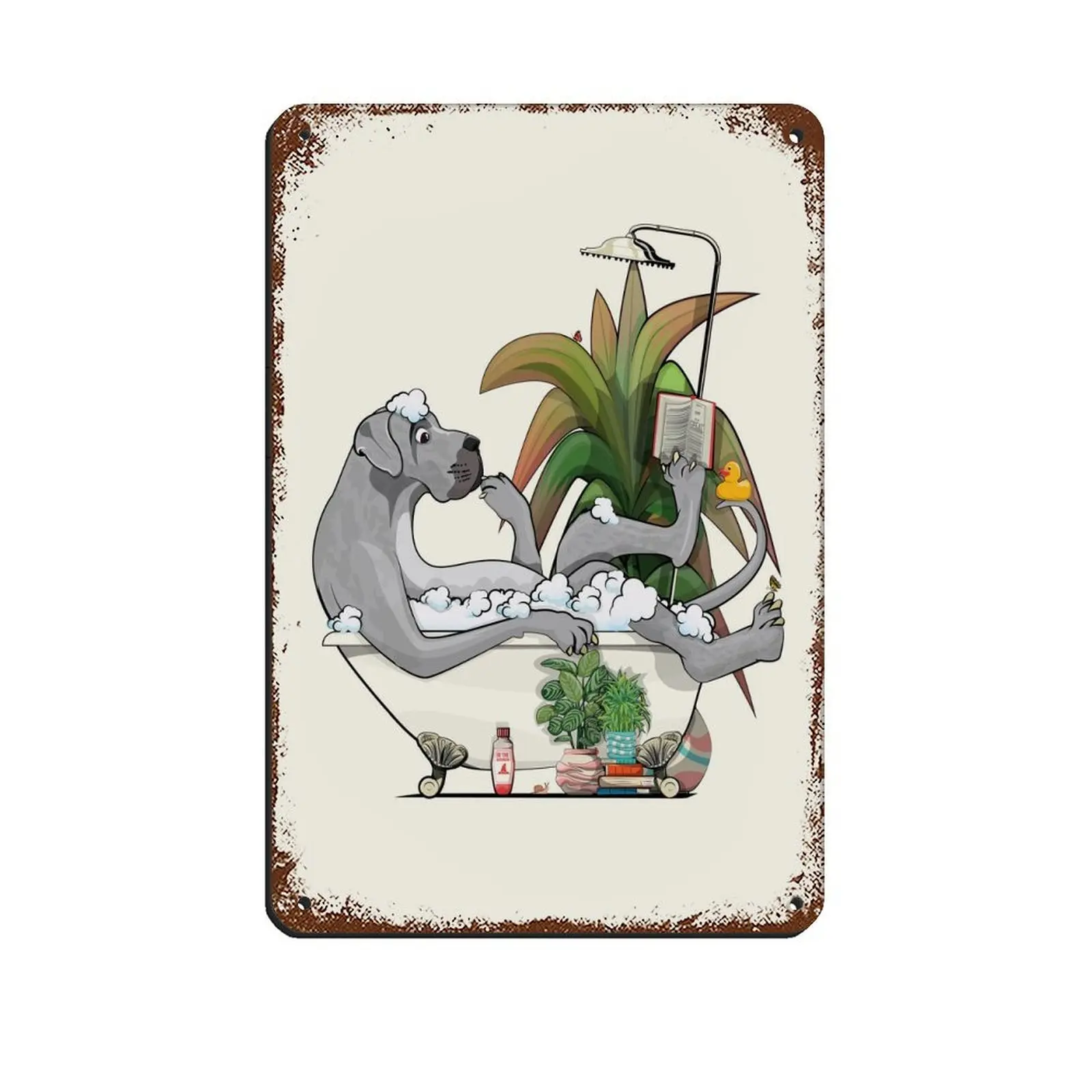 Vintage Metal Tin Signs Great Dane in Bathtub Funny Animals Metal Signs, Customize for Office, Business, Home, Workplace, Airbnb, Delivery Signs, Rust Free,Aluminum, Fade Resistant