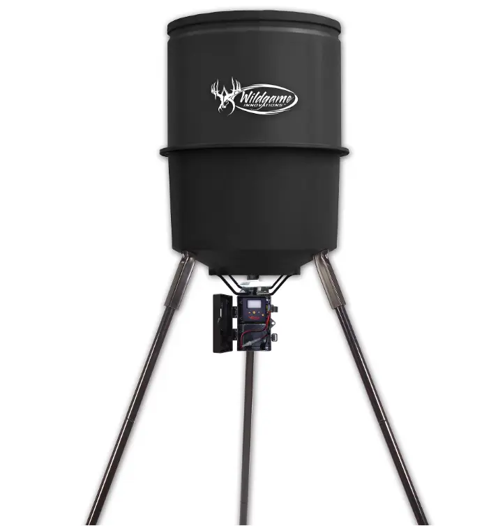 WILDGAME INNOVATIONS Quick-Set 225 lb Game Feeder with Digital Timer | Durable Tripod Corn/Pellet Hunting Feeder with 1-4 Available Feed Times & 30-feet Radius