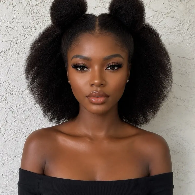 Mongolian Afro Lace Front Human Hair Wig for Women, Natural Looking, Breathable Lace Cap Design
