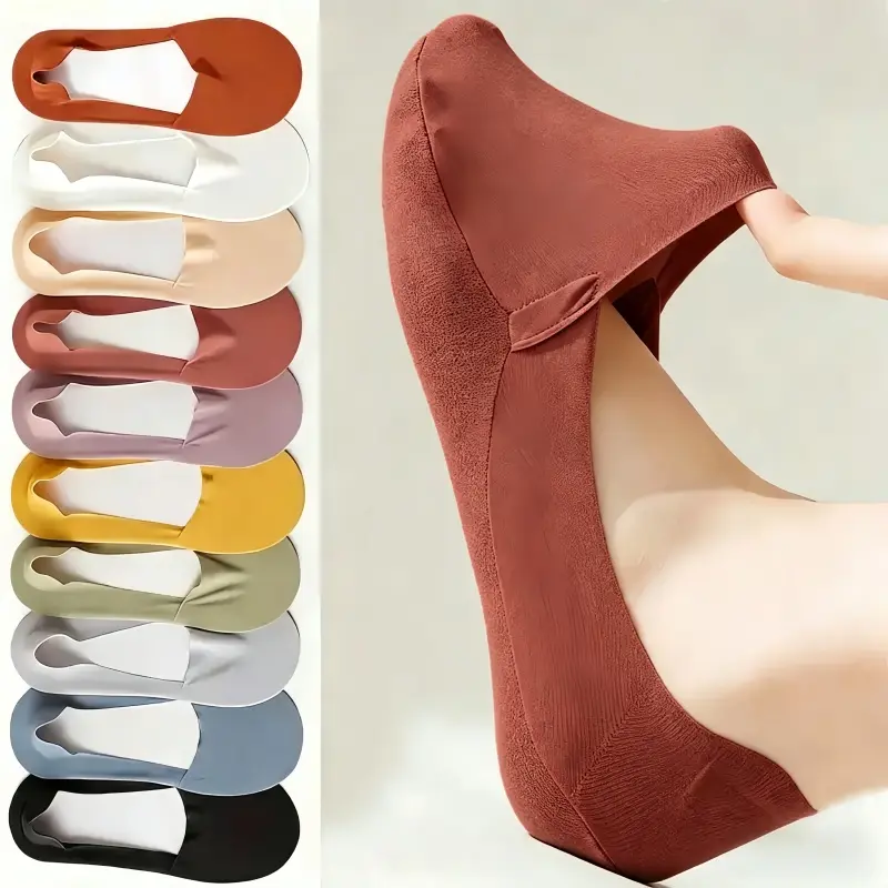 10-Pack Women's Casual Invisible Socks—Breathable, Non-Slip, Seamless Socks with Ultra-Thin Invisible Lining, Tencel Upper, and Cotton Sole—A Must-Have for Spring and Summer