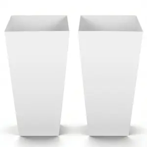 VEVOR Tall Planters Set of 2, 26 Inch Large Outdoor Taper Planters for Outdoor Indoor Plants, Front Porch Plastic Modern Flower Pots with Casters, Inner Pot & Drainage Holes for Patio, Garden, White